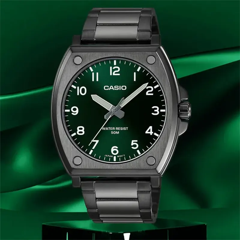 Casio Enticer Green Dial Black Ion Plated Men's Watch- MTP-E730B-3AV